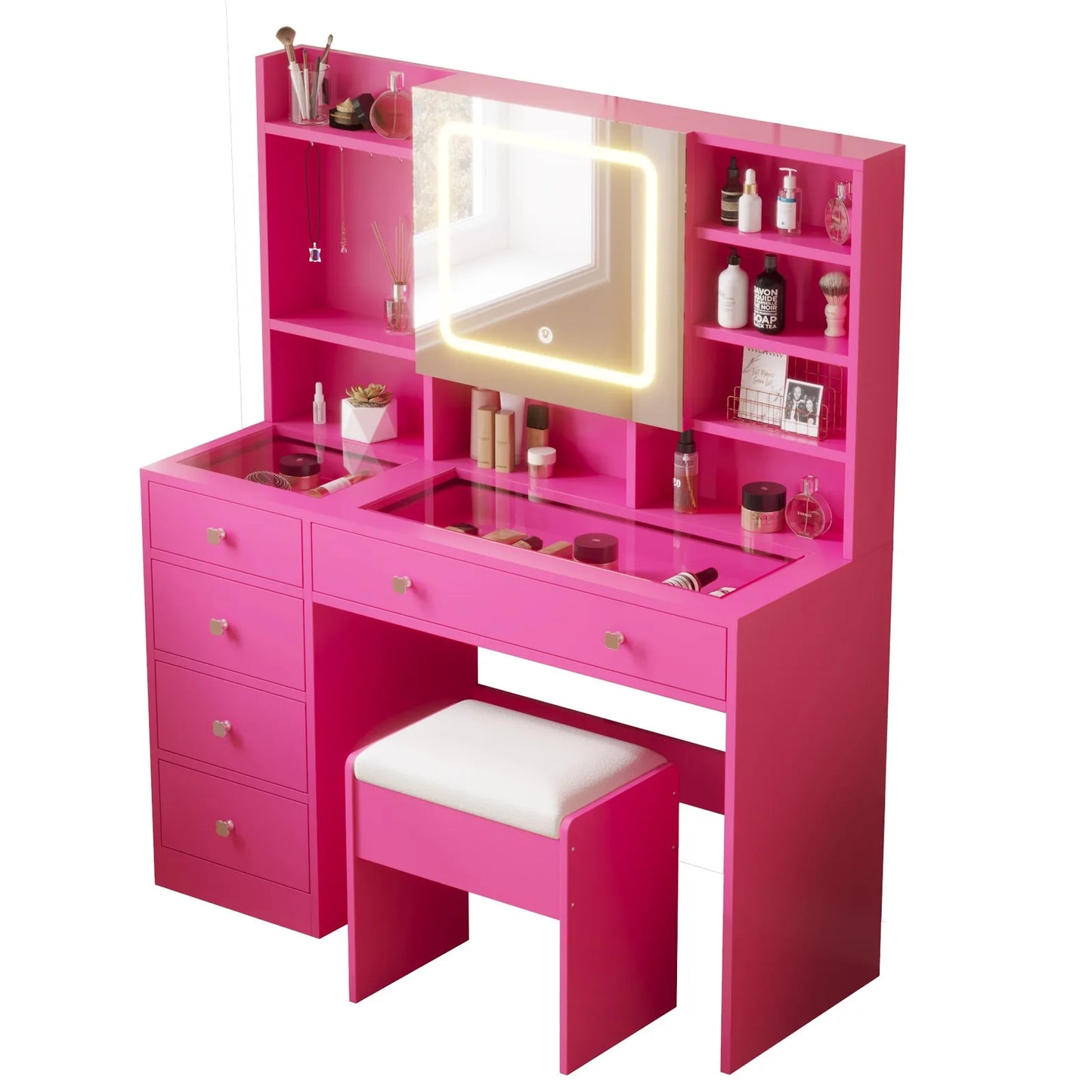 Makeup Vanity With Charging Station And Mirror Lights