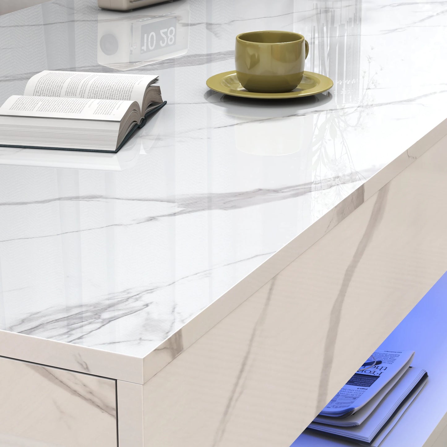 QiaoShiRen Coffee Table With LED Lights, Dual Storage Drawers
