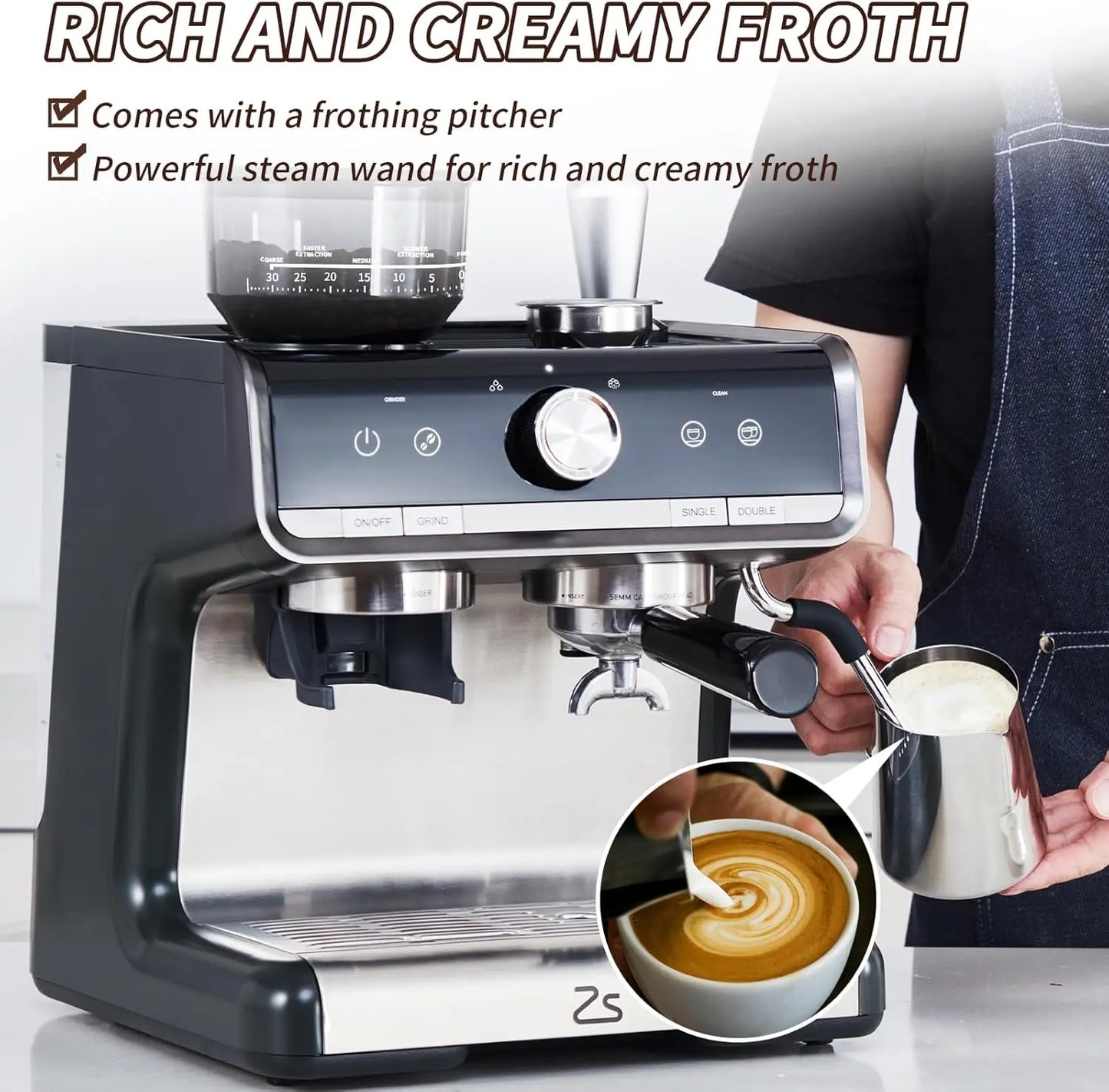 Acekool Espresso Machine With Grinder And Milk Frother