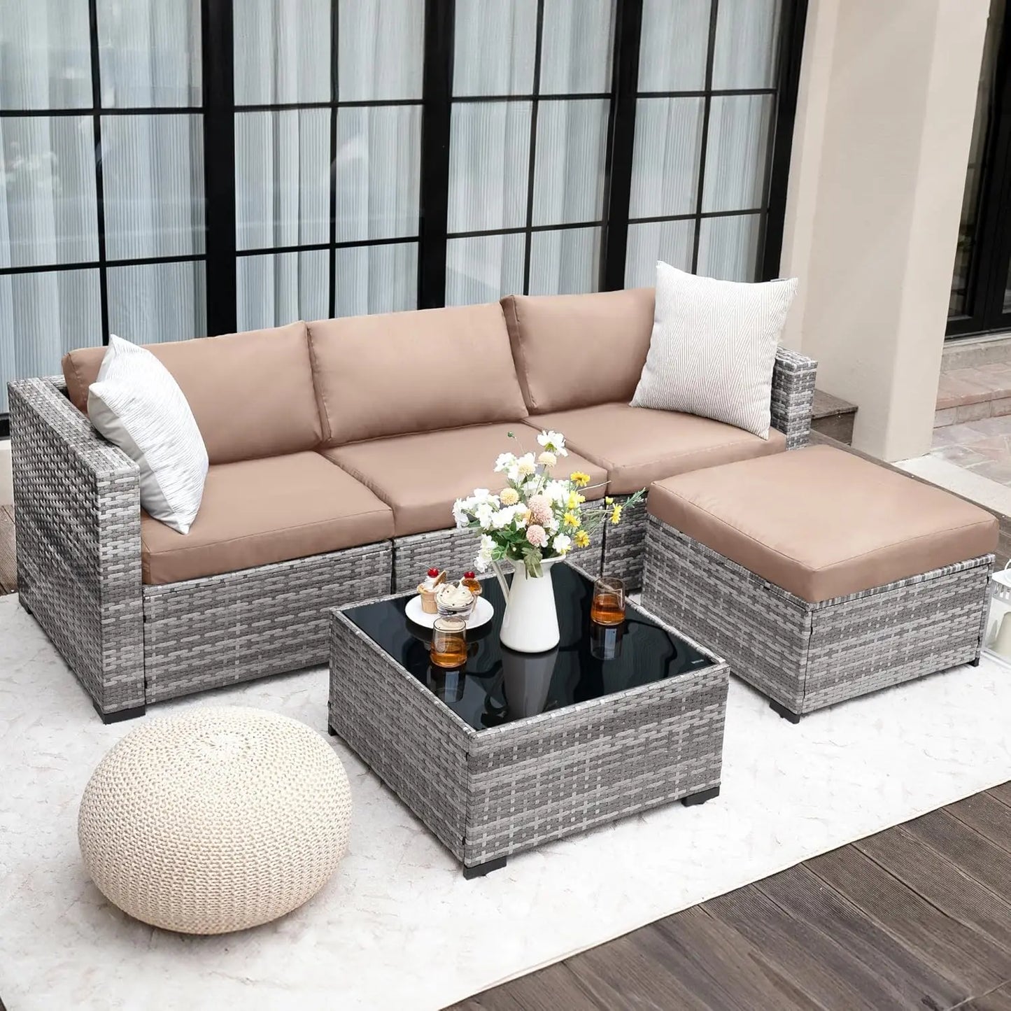Patio Sectional Sofa With All Weather Wicker Outdoor