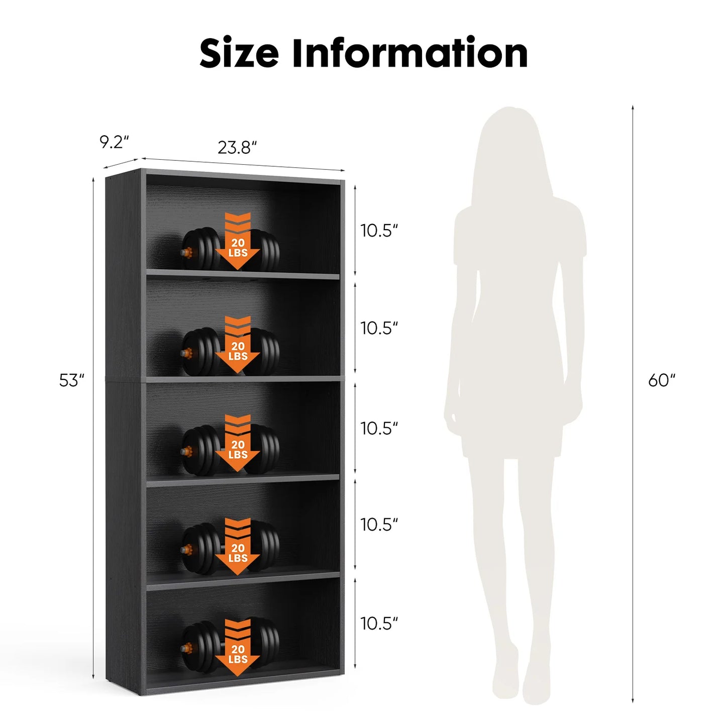 JHK Wooden Bookshelf, 6-Tier Open Floor Standing For Living Room