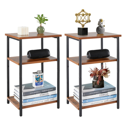 JHK End Table Three-Tier Steel Frame with Adjustable Feet Space-Saving