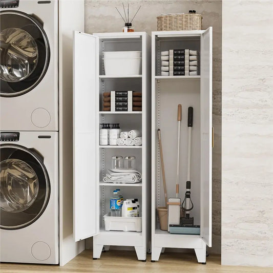 Metal Storage Cabinet With Reversible Doors For Home Organization