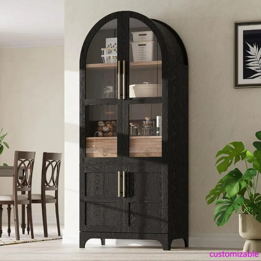 Pantry Cabinet Arched Door With Glass Panels Adjustable Shelves