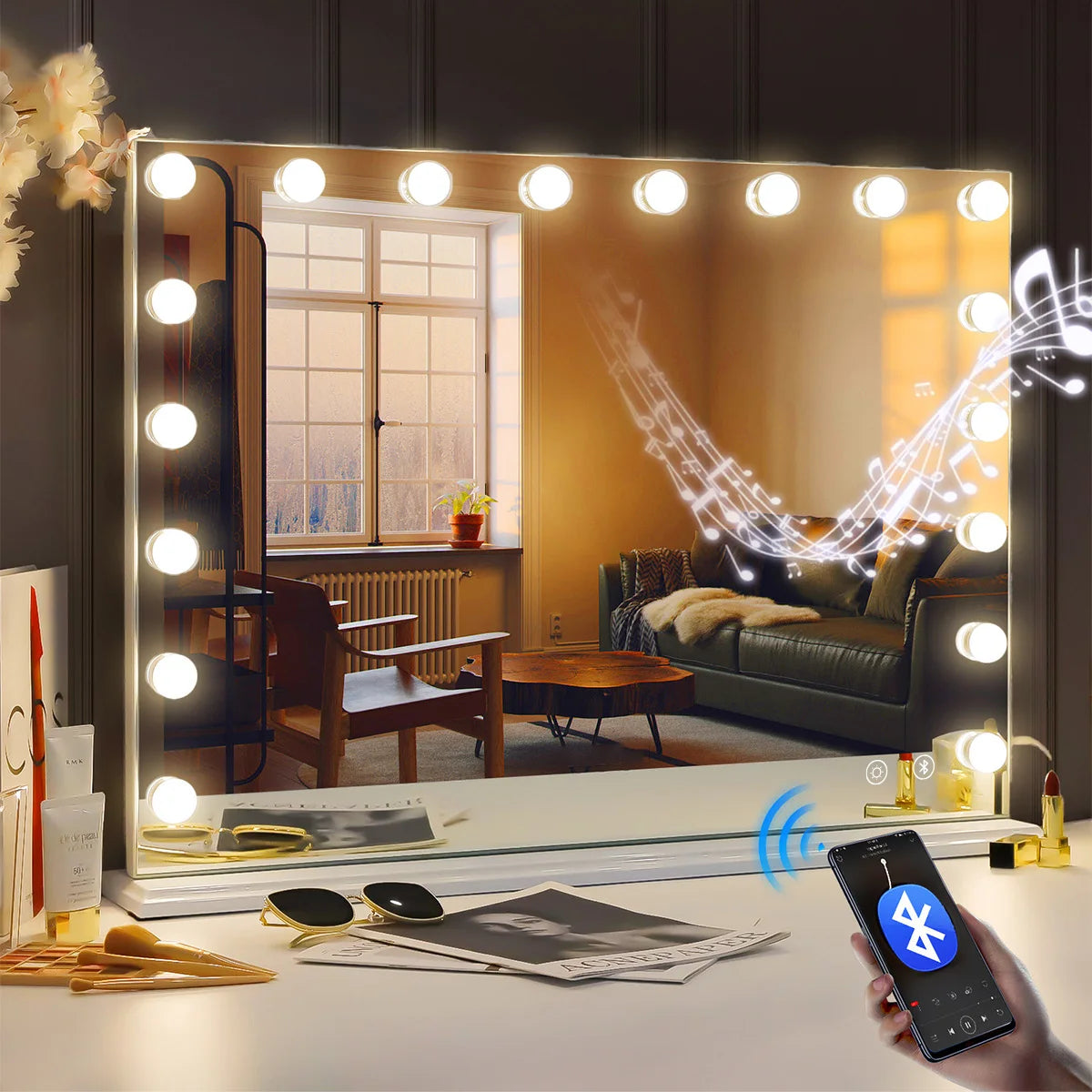 Vanity Mirror With Lights And Bluetooth Speakers, 10x Magnification