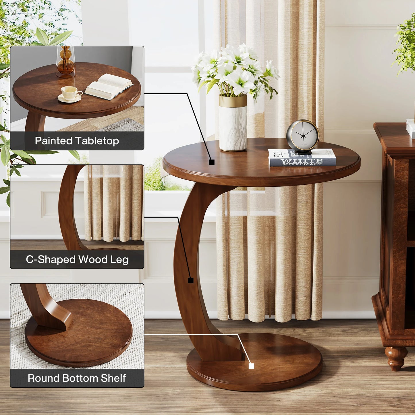 Tribesigns Round End Table Mid-Century Living Room