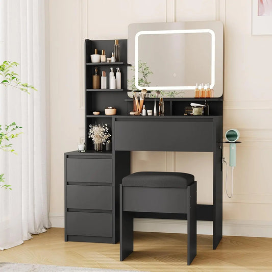Vanity Desk Lighted Mirror With USB Ports For Bedroom