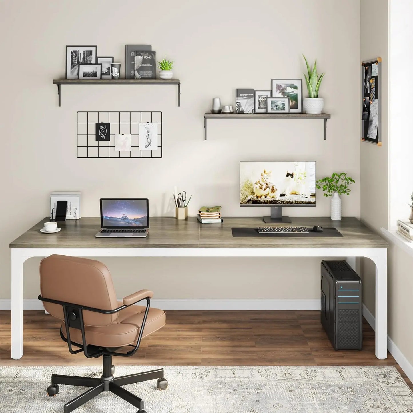 Little Tree Computer Desk Double Workstation For Home Office