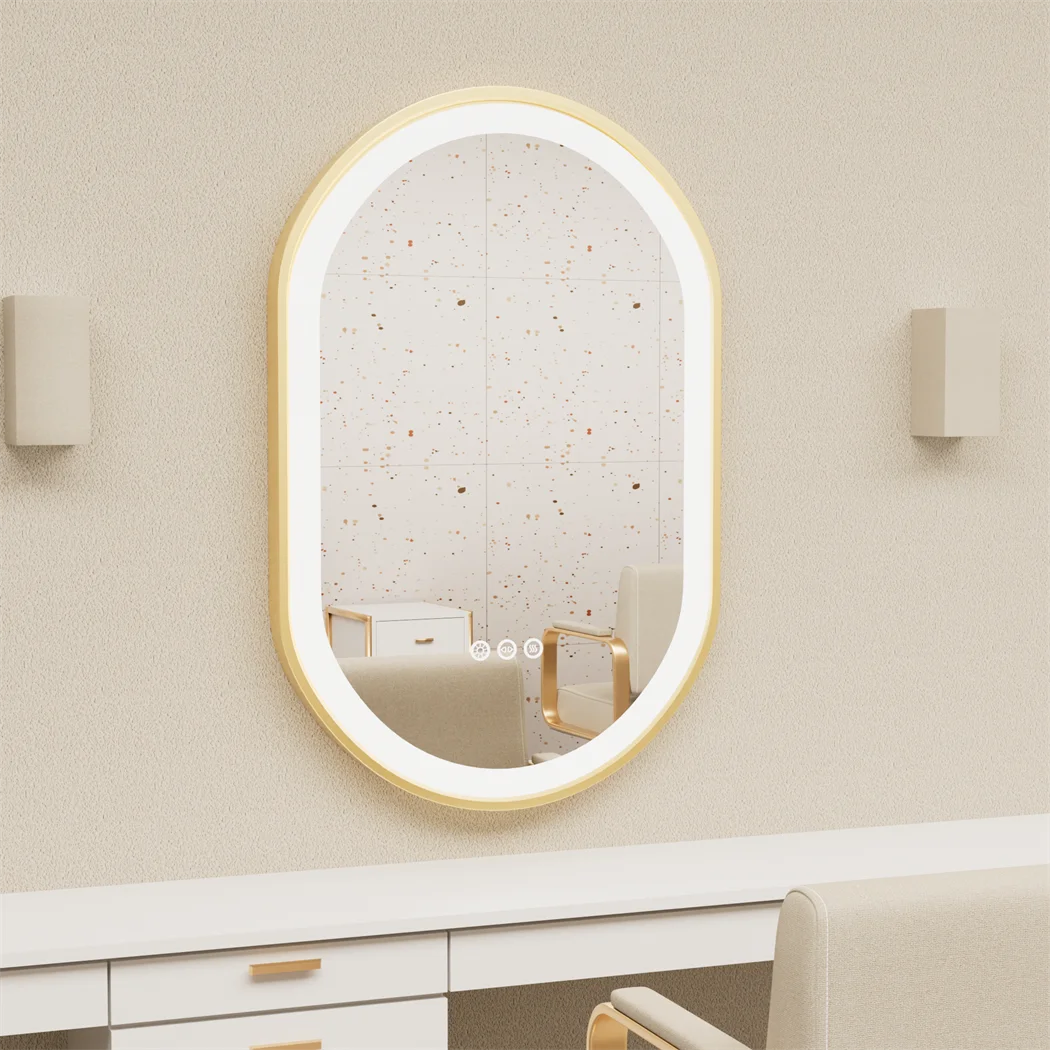 LUVODICRI Mirror Oval LED Illuminated Aluminum Frame