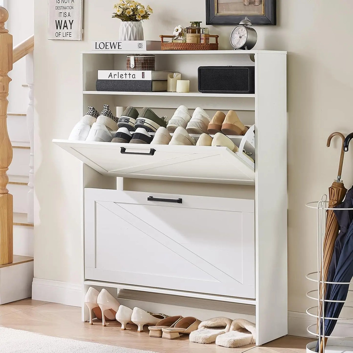 ZHUXIANG Narrow Shoe Storage Cabinet With Drawers Space-Saving