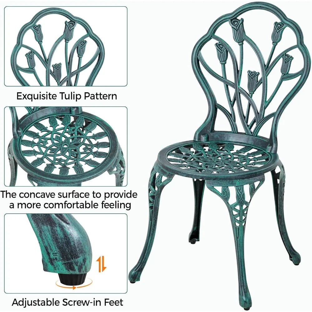 Patio Bistro Set Cast Aluminum Table And Chairs, 3-Piece