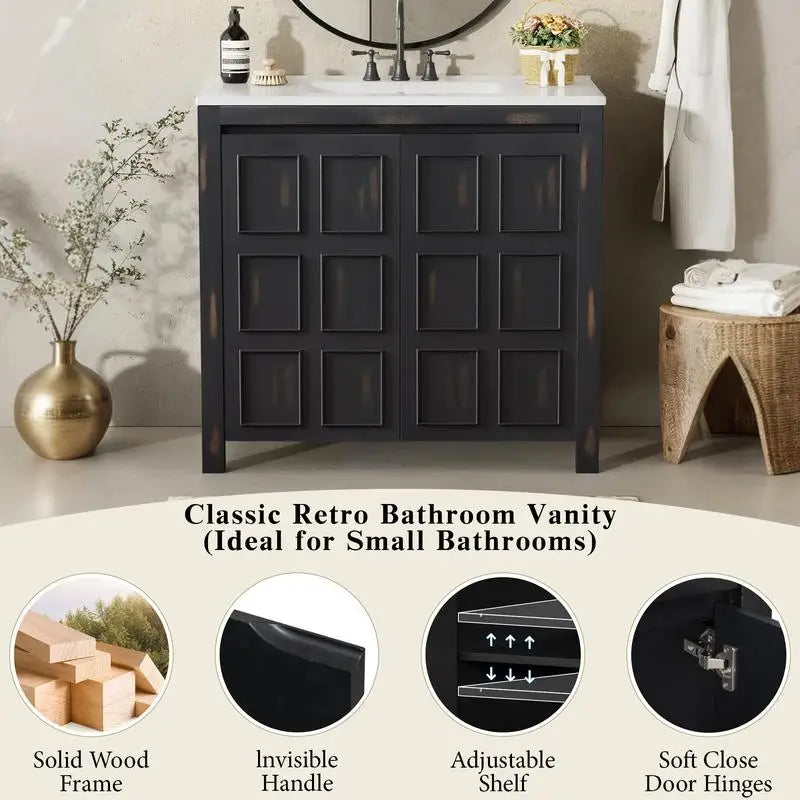 Bathroom Vanity Set With Double Ceramic Sinks And Soft-Close Doors