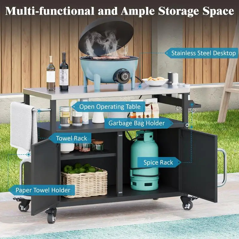 Outdoor Kitchen Island With Stainless Steel Top And Storage