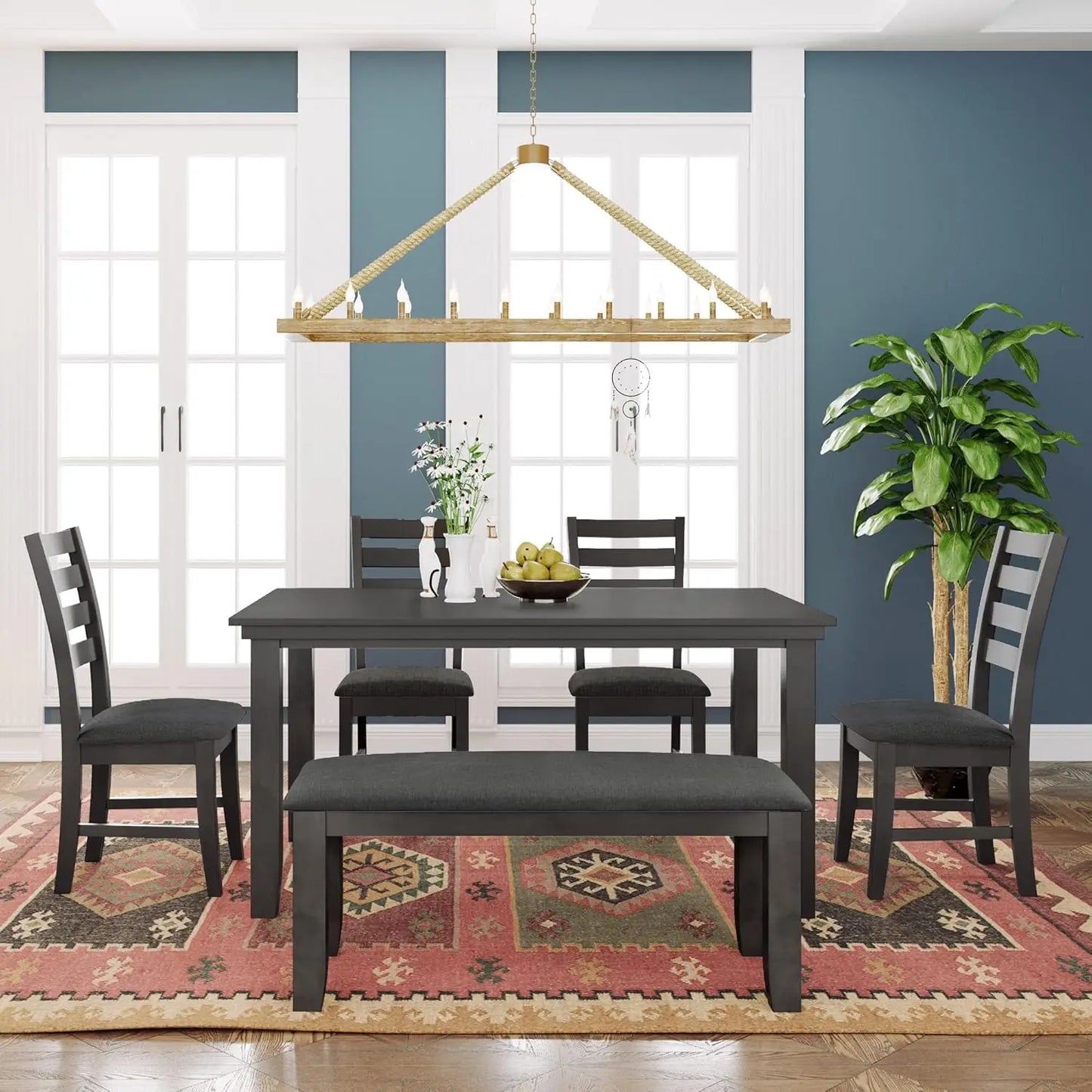 Dining Table Set With Upholstered Chairs For Everyday Family Dining