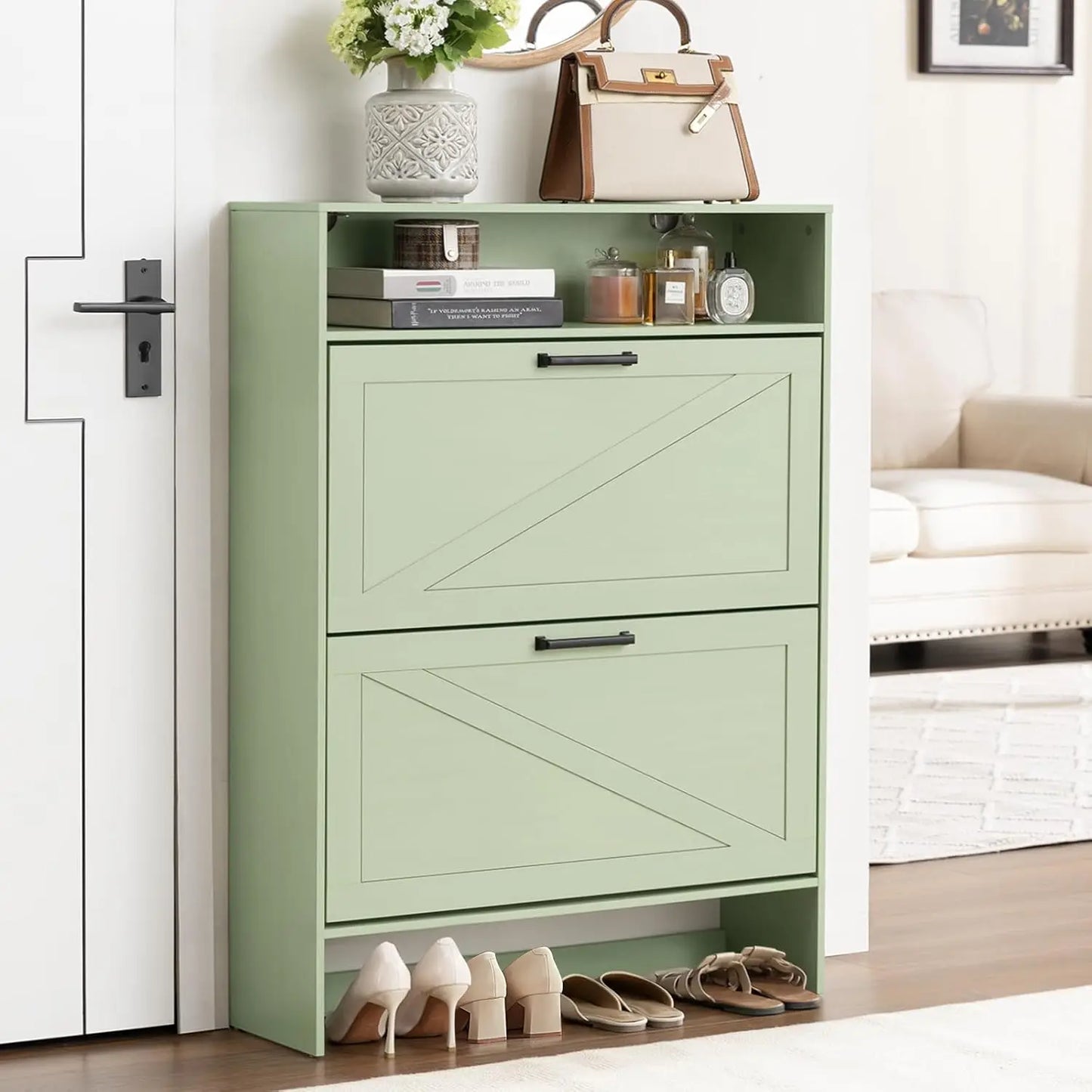 ZHUXIANG Narrow Shoe Storage Cabinet With Drawers Space-Saving