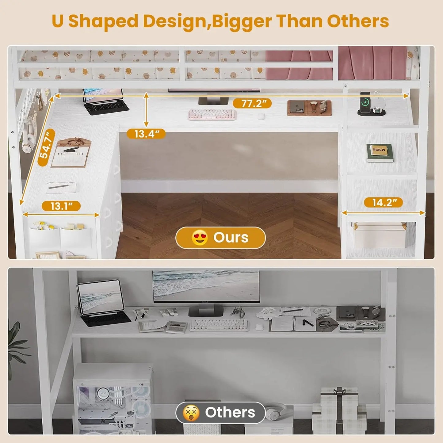 XMSJ Loft Bed With U-Shaped Desk for Small Spaces Premium