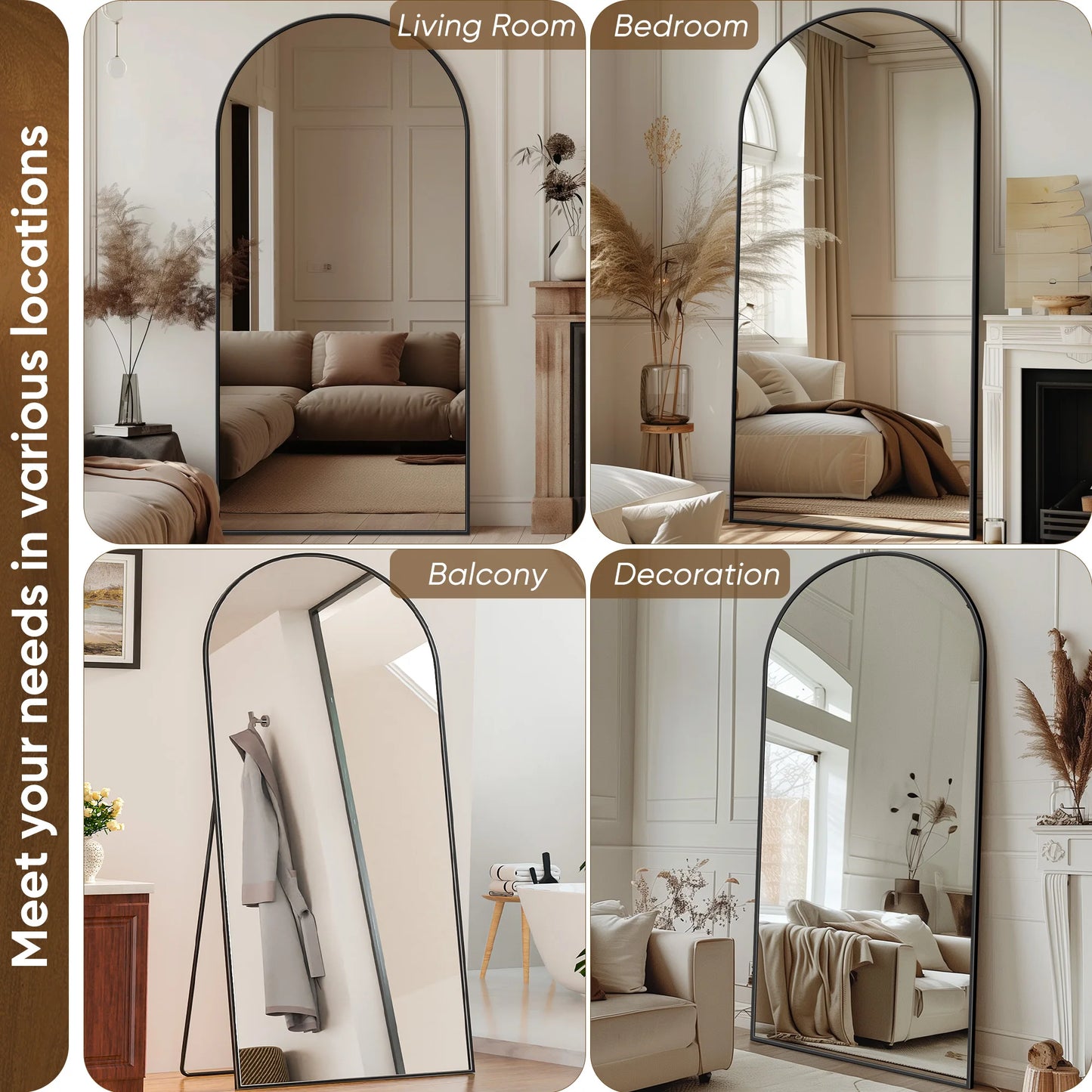 Antok Arch Floor Mirror Freestanding Full Length Glass