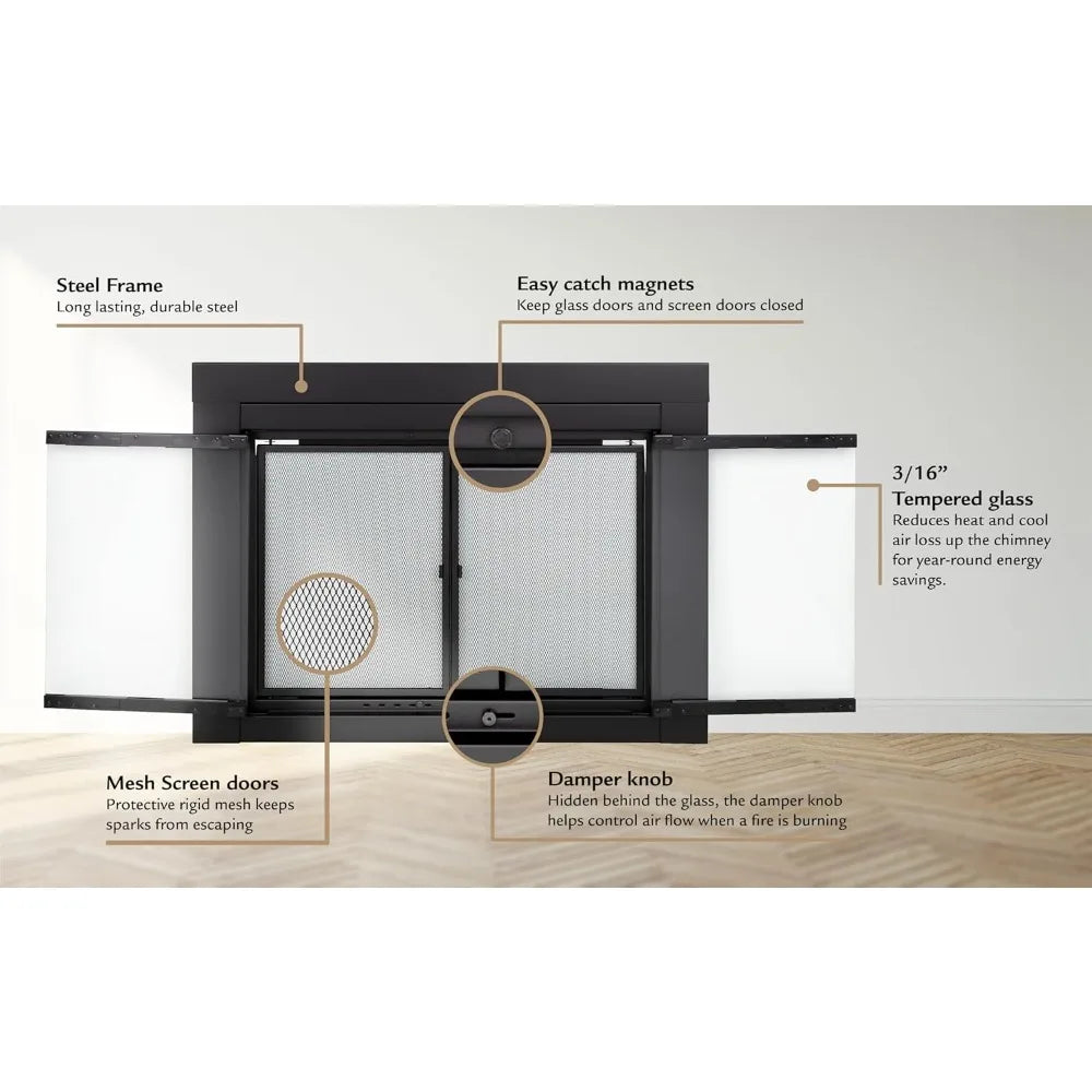 Fireplace Glass Door Tempered Front View Design Aesthetic