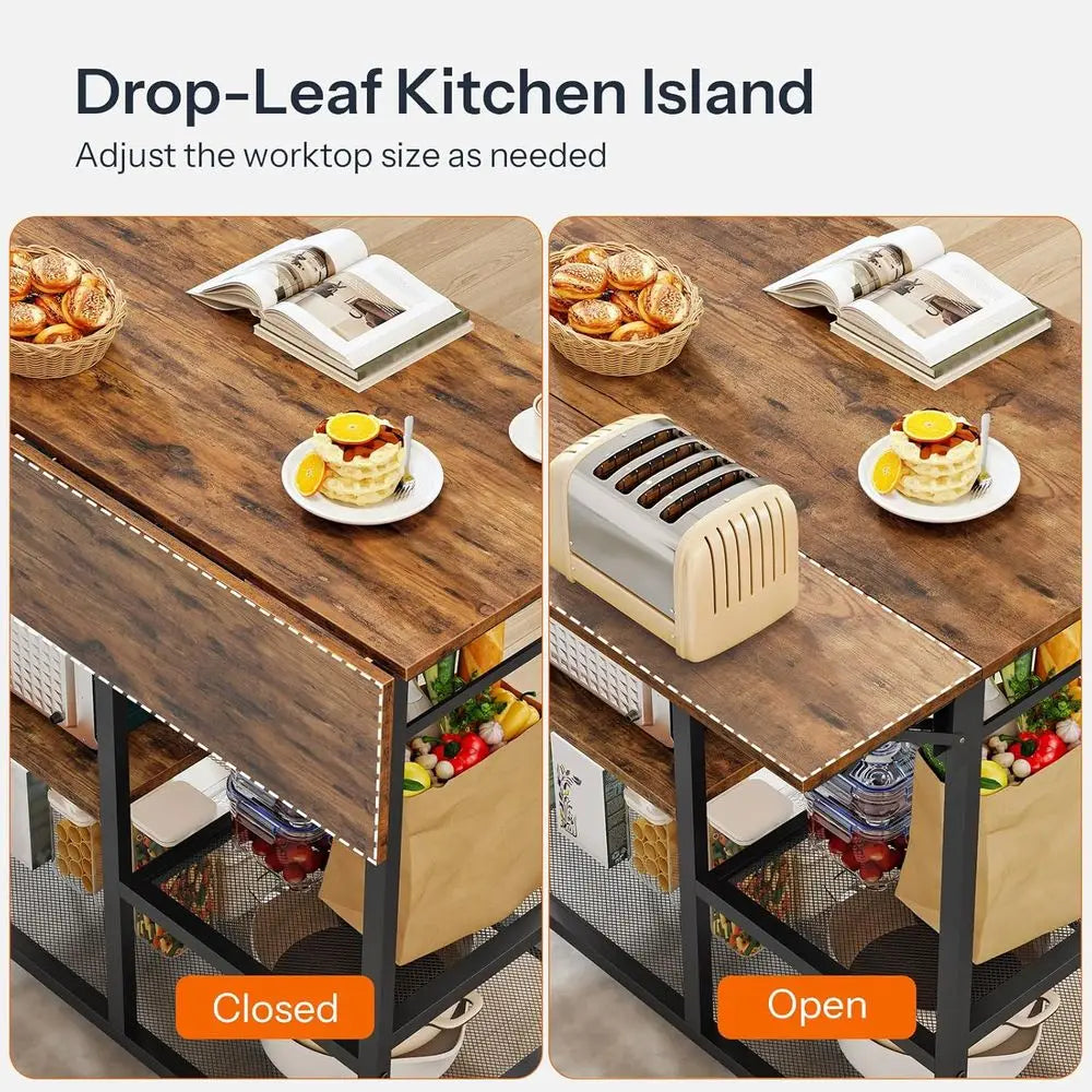 Kitchen Island With Power Outlet, Portable Rolling Cart