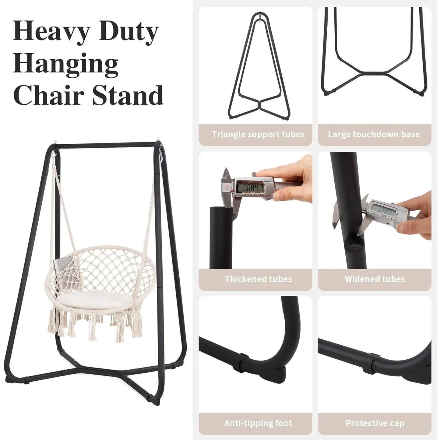 Swing Chair With Heavy-Duty Powder-Coated Steel Stand For Patio