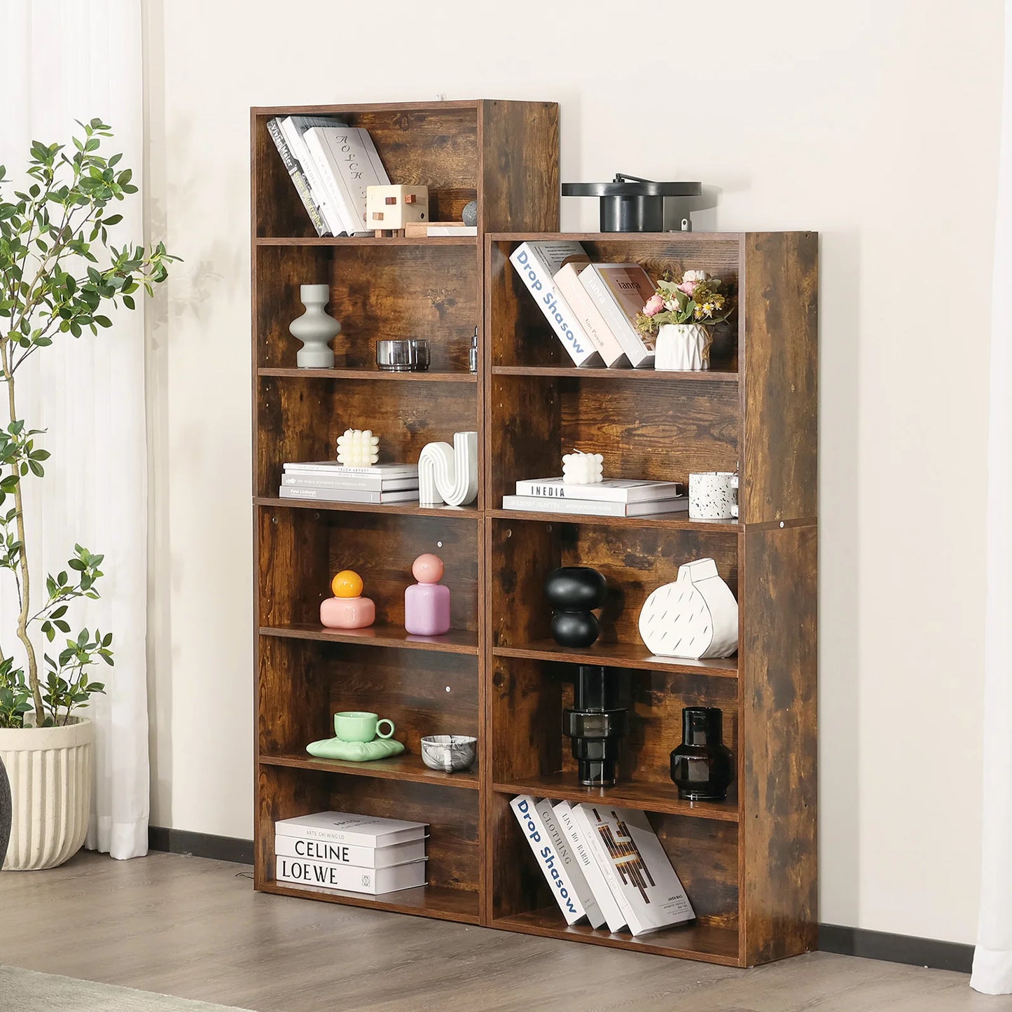 JHK 6-Tier Wooden Bookshelf Floor-Standing Open Bookcase