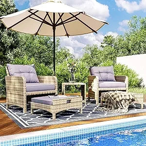 PAMAPIC 5-Piece Rattan Patio Furniture Set With Ottomans