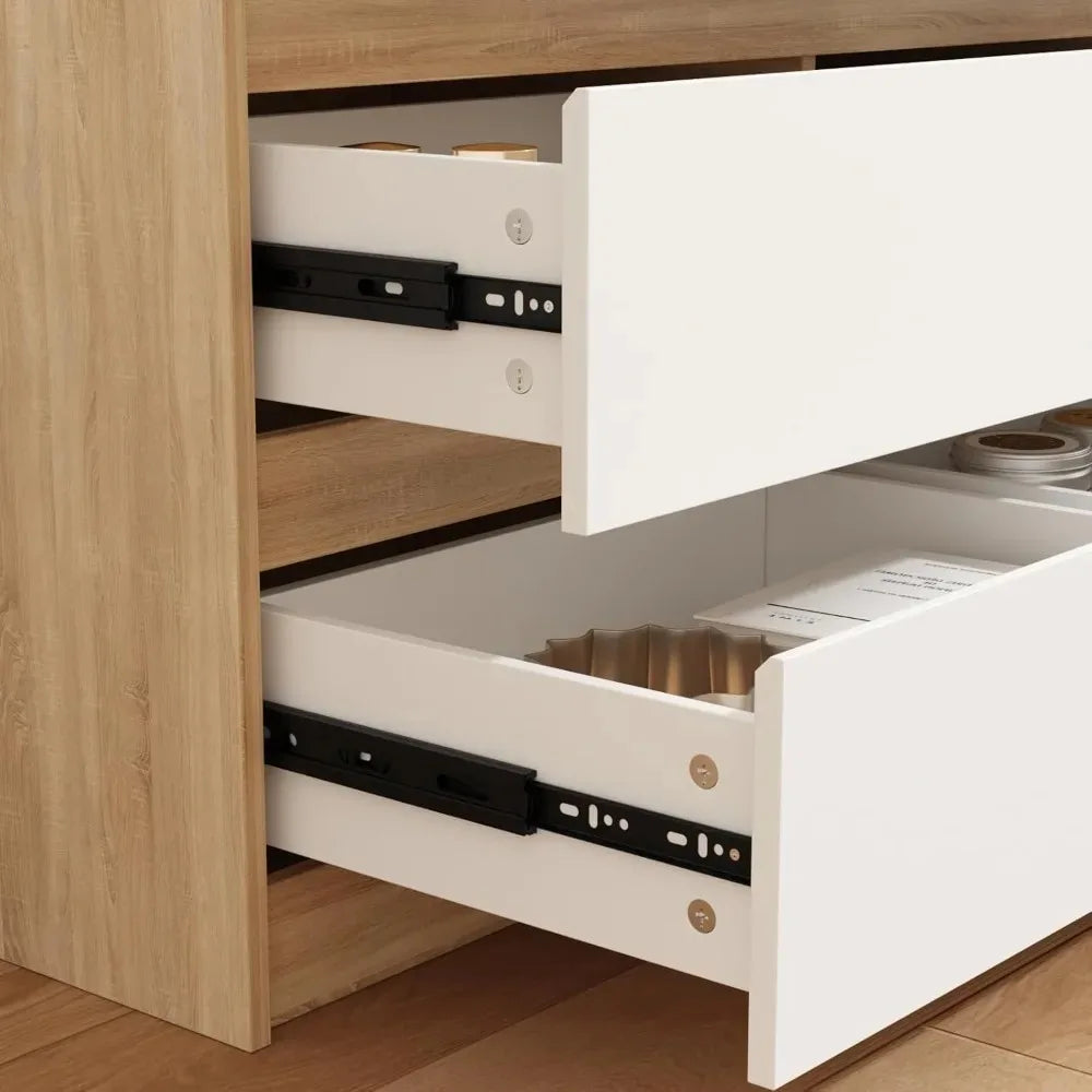 Chengwei No-Handle 9-Drawer Dresser With Oak Veneer