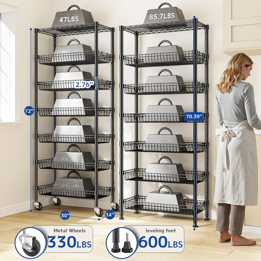 Shelving Unit Stainless Steel 7-Tier Wire With Wheels