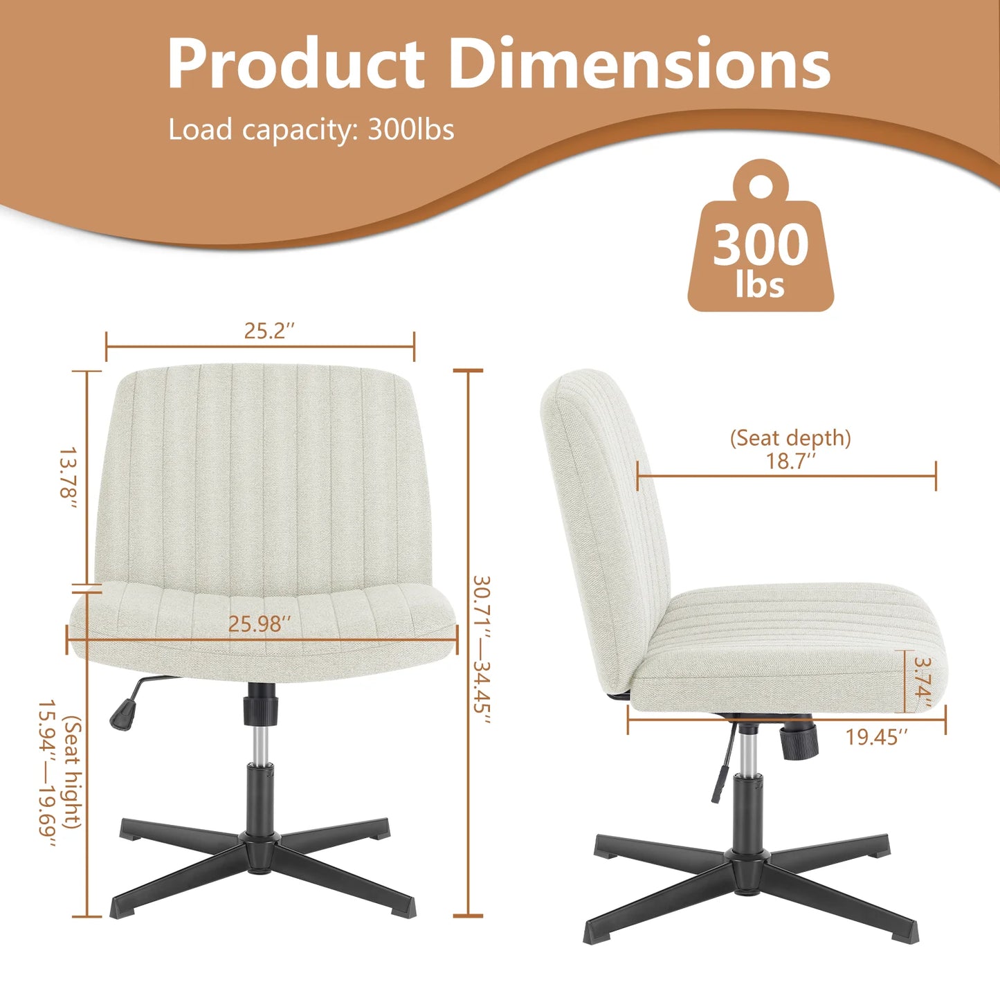 JHK Armless Rocking Office Chair With Fabric Upholstery