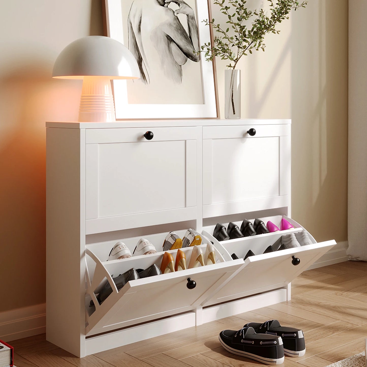 VOWNER Shoe Cabinet With Flip Drawers And Adjustable Shelf