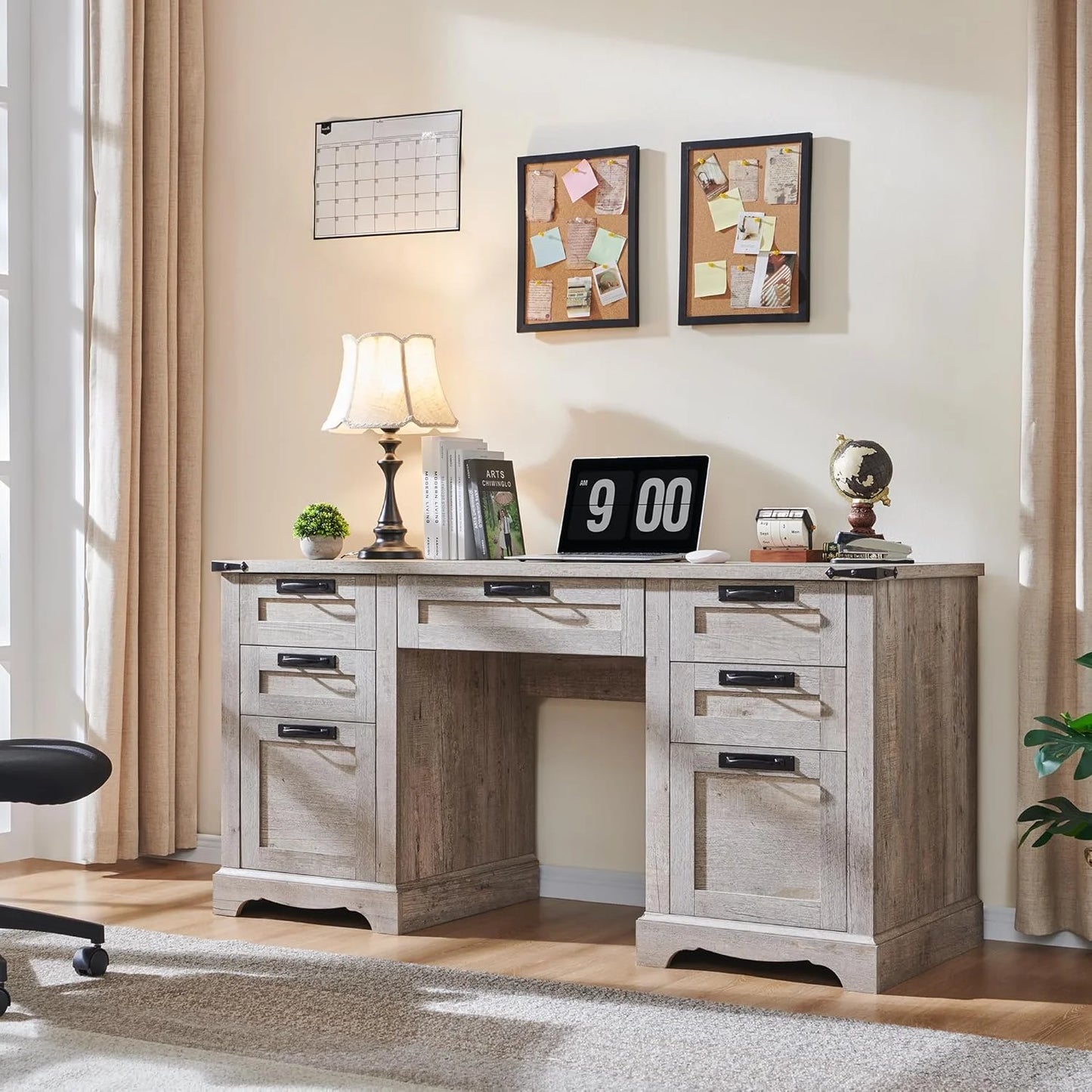 General Use Farmhouse Executive Desk With USB Charging Station