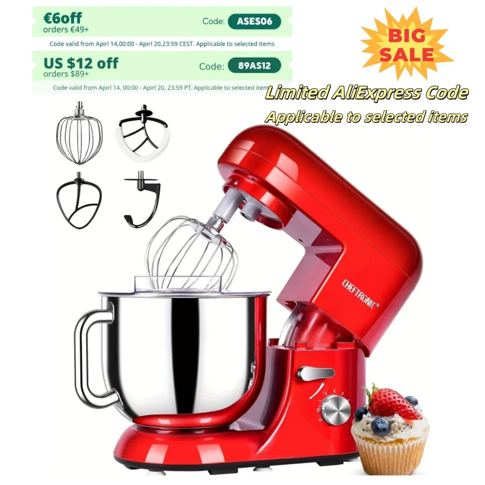 Cheftronic Stand Mixer 7 Qt Tilt-Head 650W 6-Speed US Plug