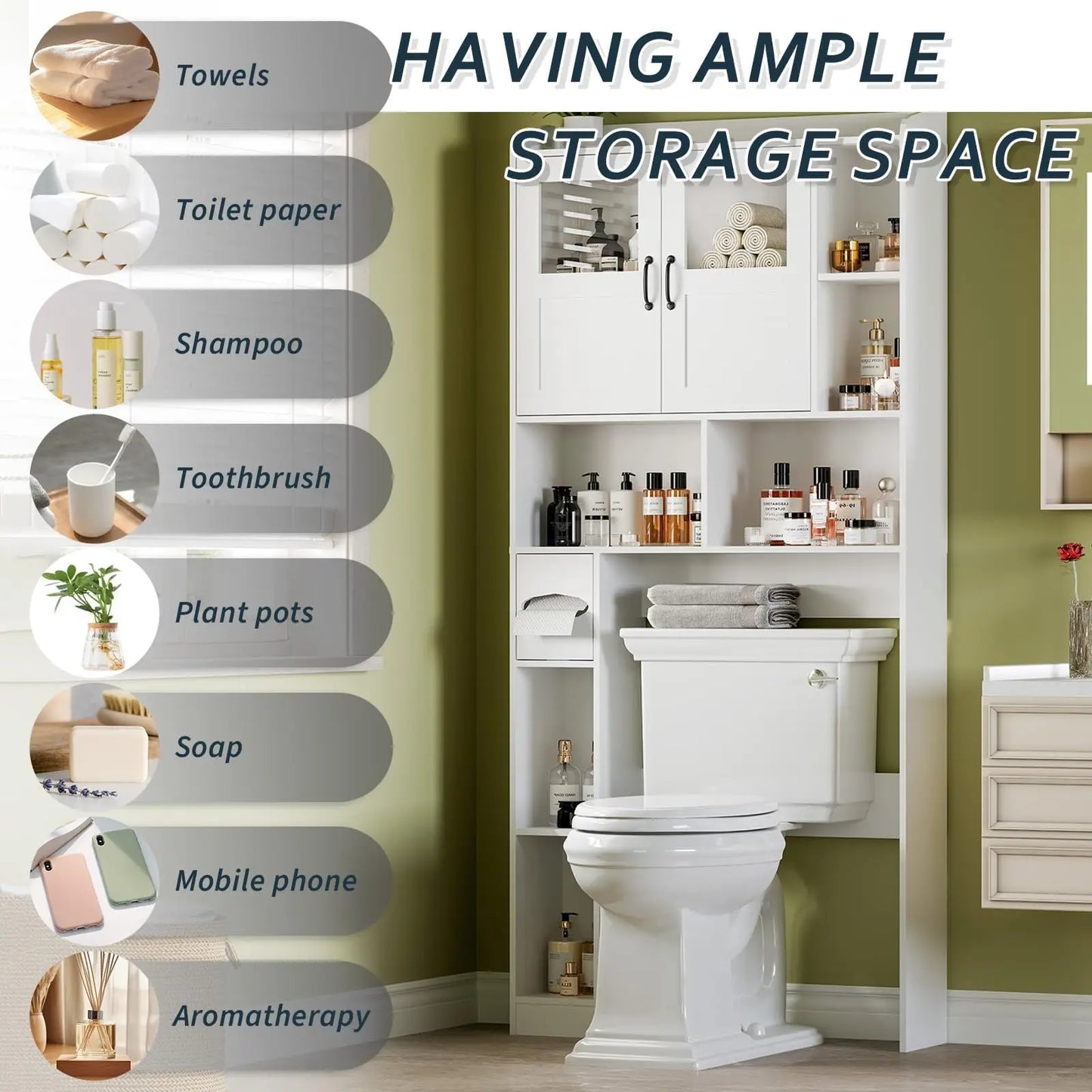 HiMISS Over Toilet Storage Cabinet Glass Door Modern Organizer