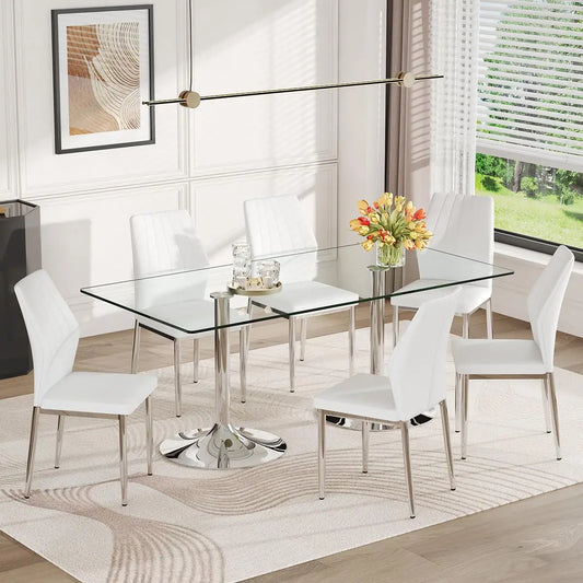 Guohe Glass Dining Table Set For Six With Tempered Top
