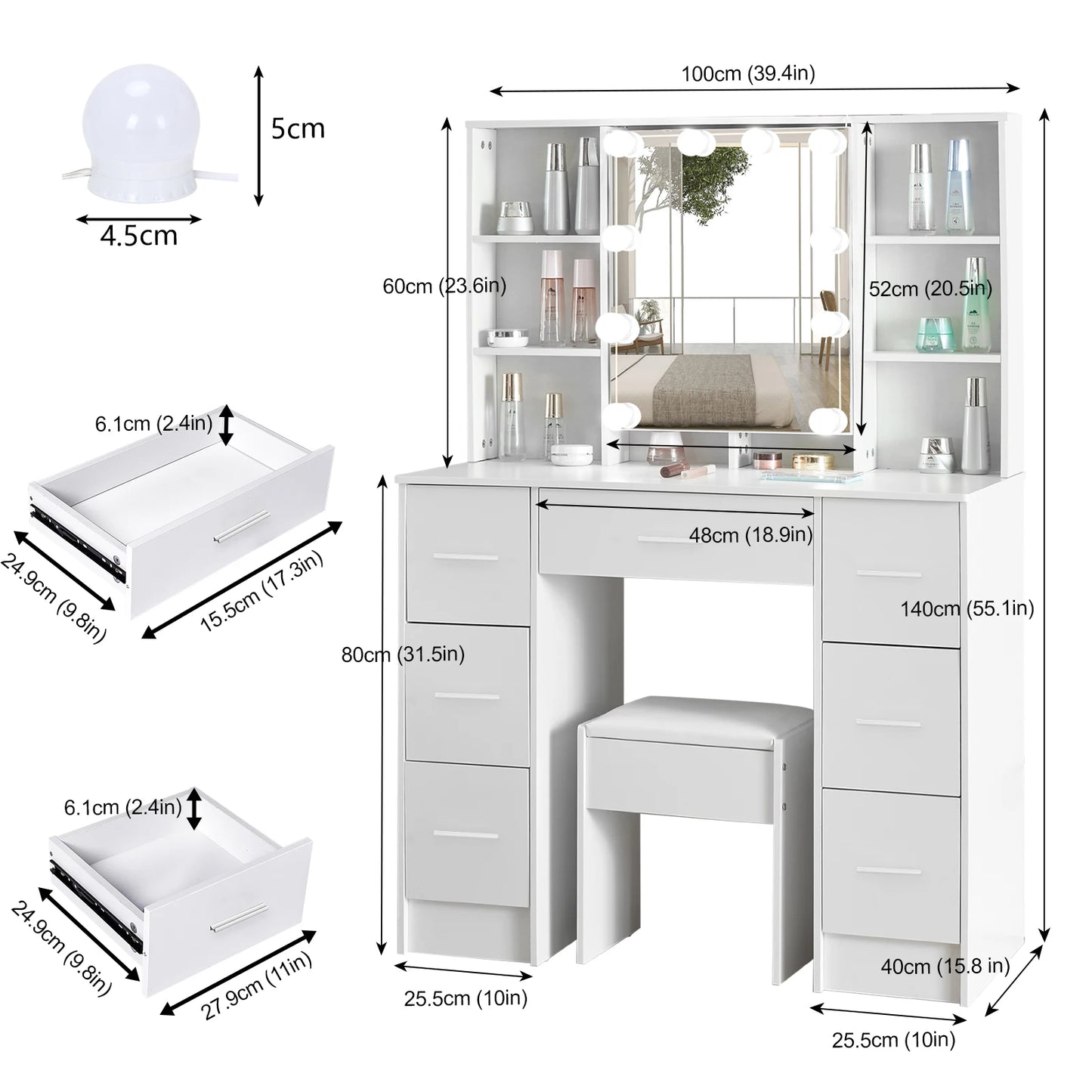 Dressing Table With LED Mirror