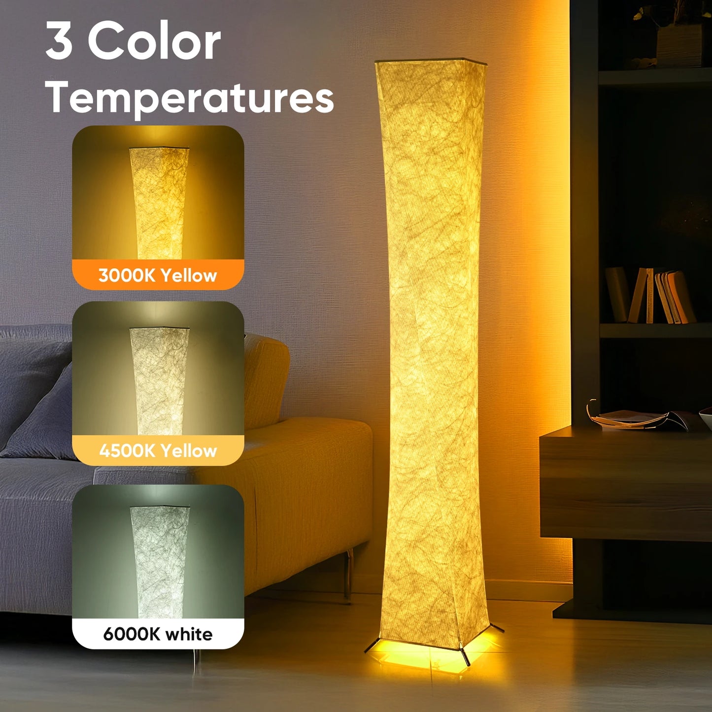 Floor Lamp Soft Light With Tyvek Fabric Shade, 3000K LED