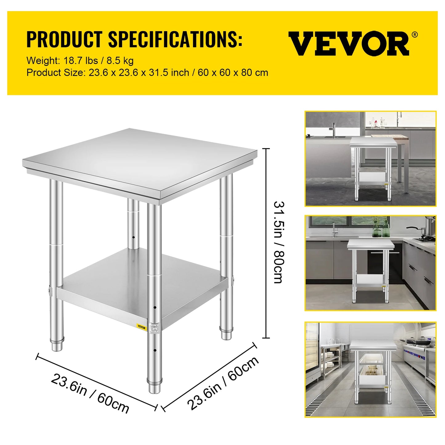 Kitchen Workbench Hygienic Stainless Steel Prep Table With Undershelf