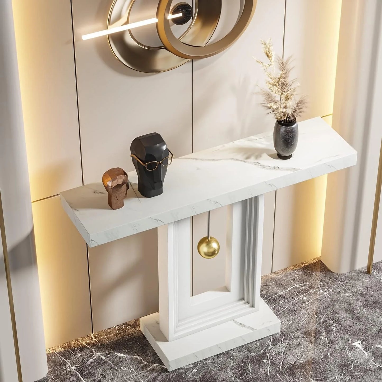 Little Tree Modern Console Table With Faux Marble Top