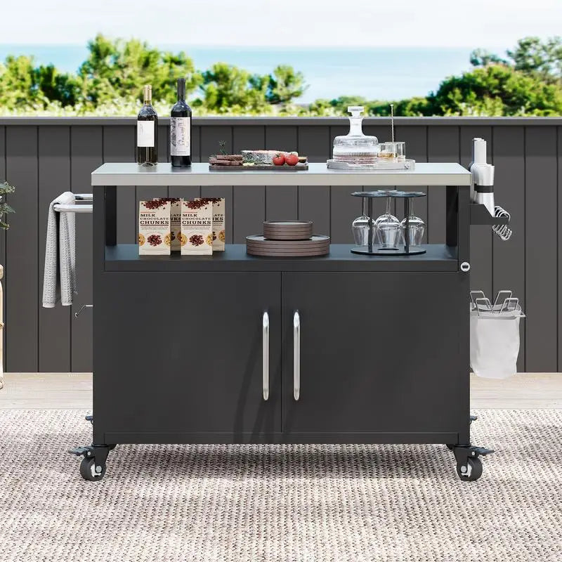 Outdoor Kitchen Island With Stainless Steel Top And Storage