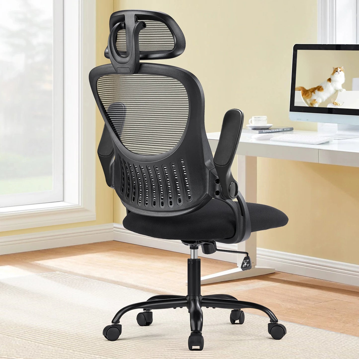 JHK Mesh Ergonomic Office Chair With Flip Up Armrests