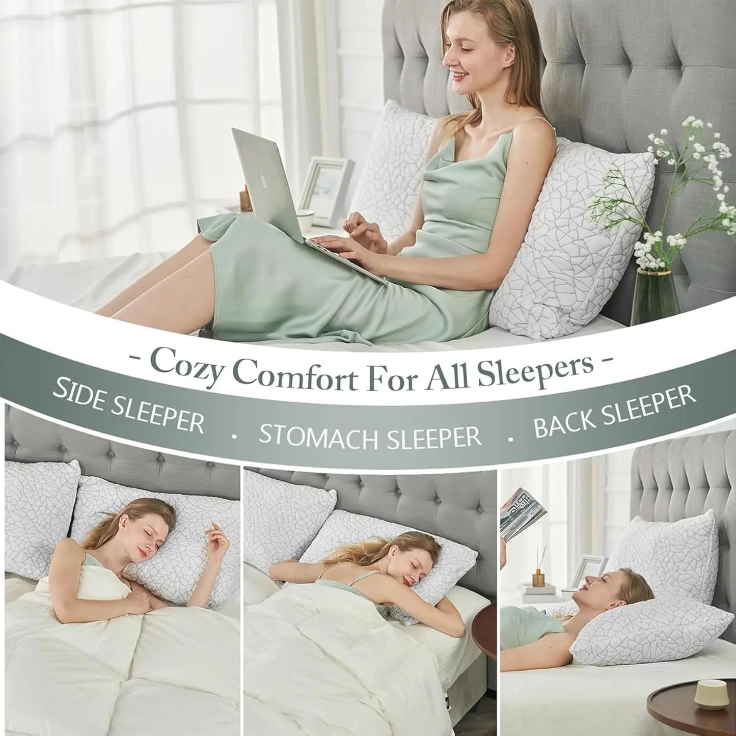 Rayon Derived from Bamboo Pillows King Size - Adjustable Shredded Memory Foam Pillow with Removable Cover Medium Firm Pillow for