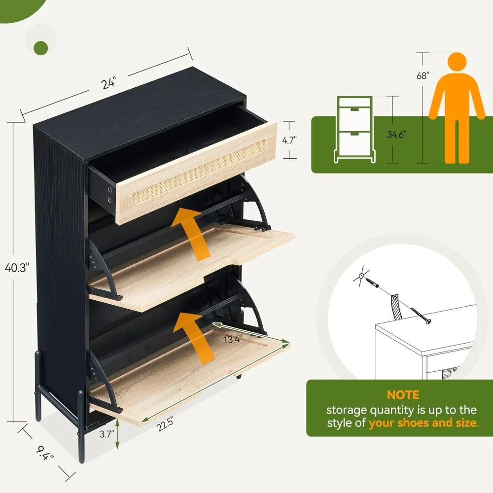 Zhuxiang Shoe Storage Cabinet With Rattan Drawers Pro