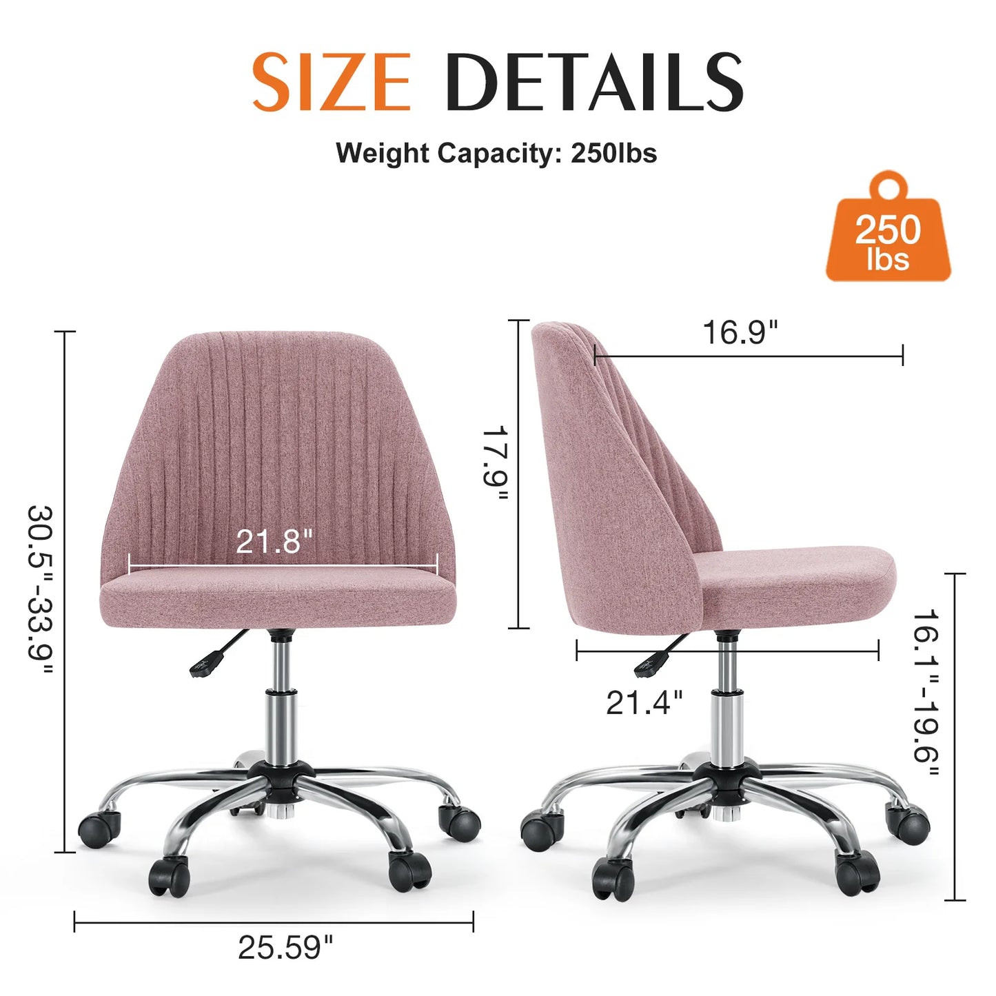 JHK Armless Desk Office Chair With Fabric Back Swivel