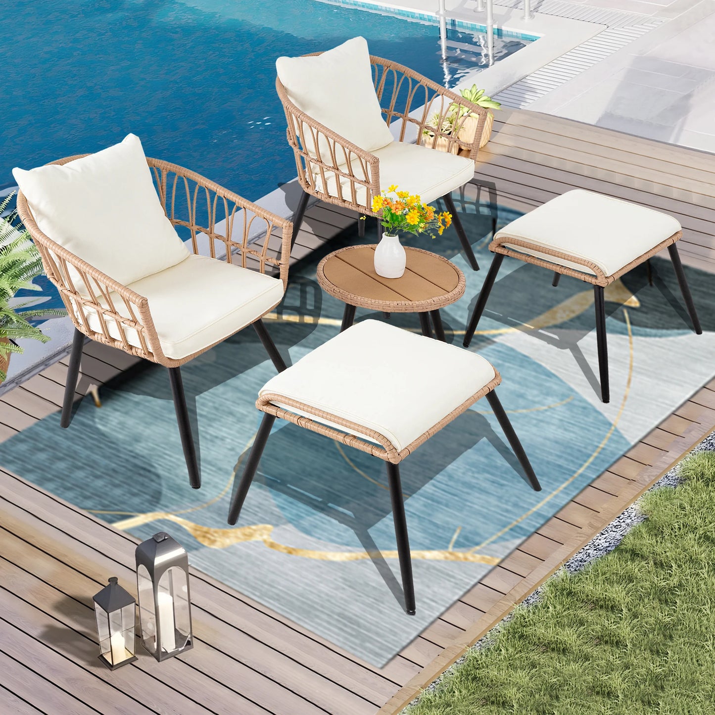 PORWEY Patio Bistro Set Outdoor Wicker All Weather
