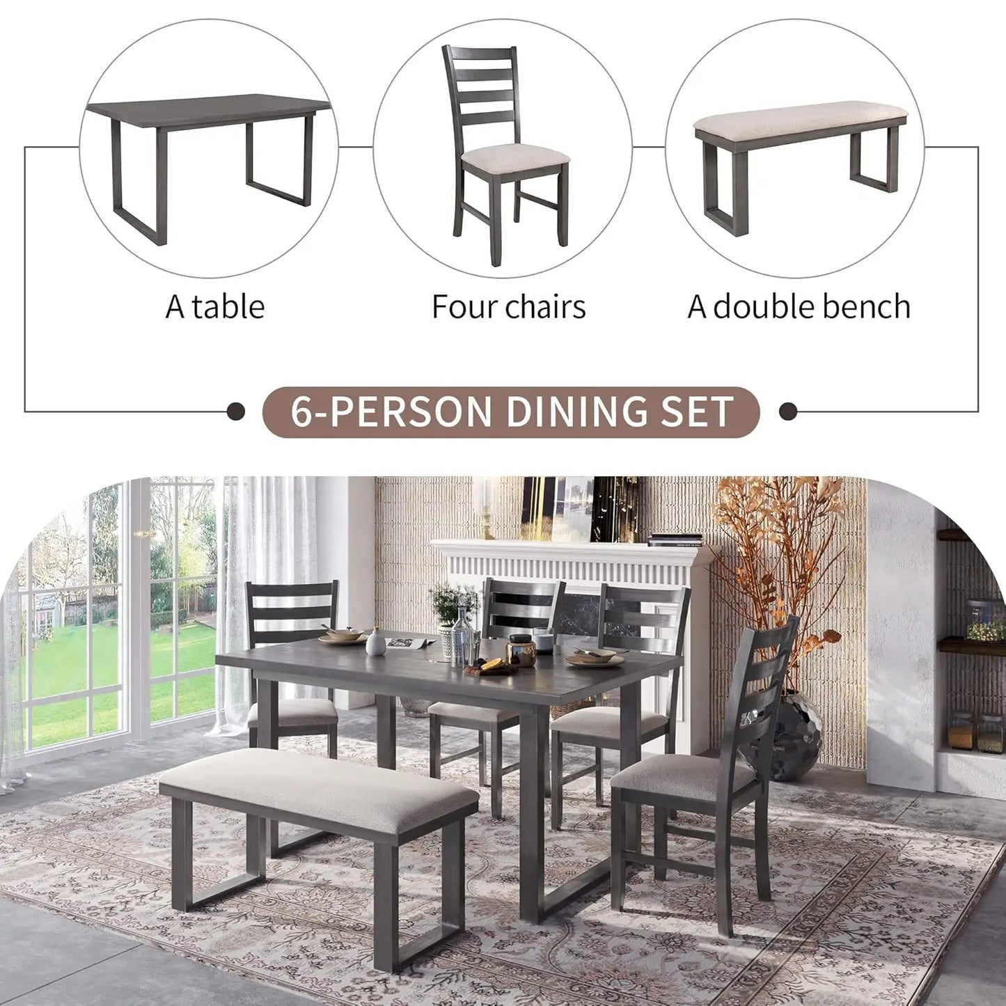 Dining Table Set With Upholstered Chairs For Everyday Family Dining