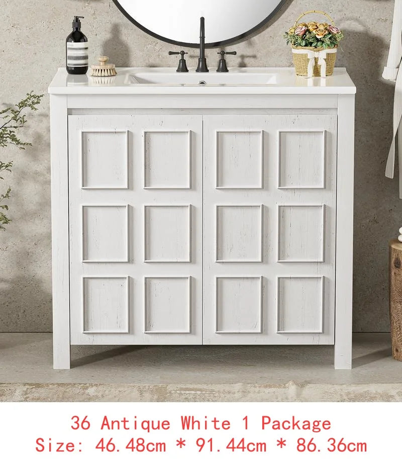 Bathroom Vanity Set With Double Ceramic Sinks And Soft-Close Doors