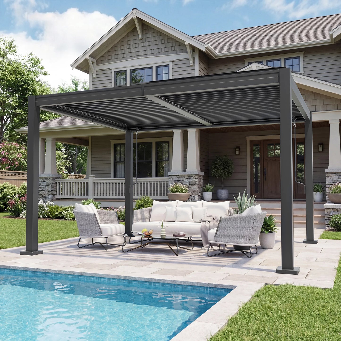 Pergola Aluminum Frame Louvered Waterproof Roof For Outdoor Patio