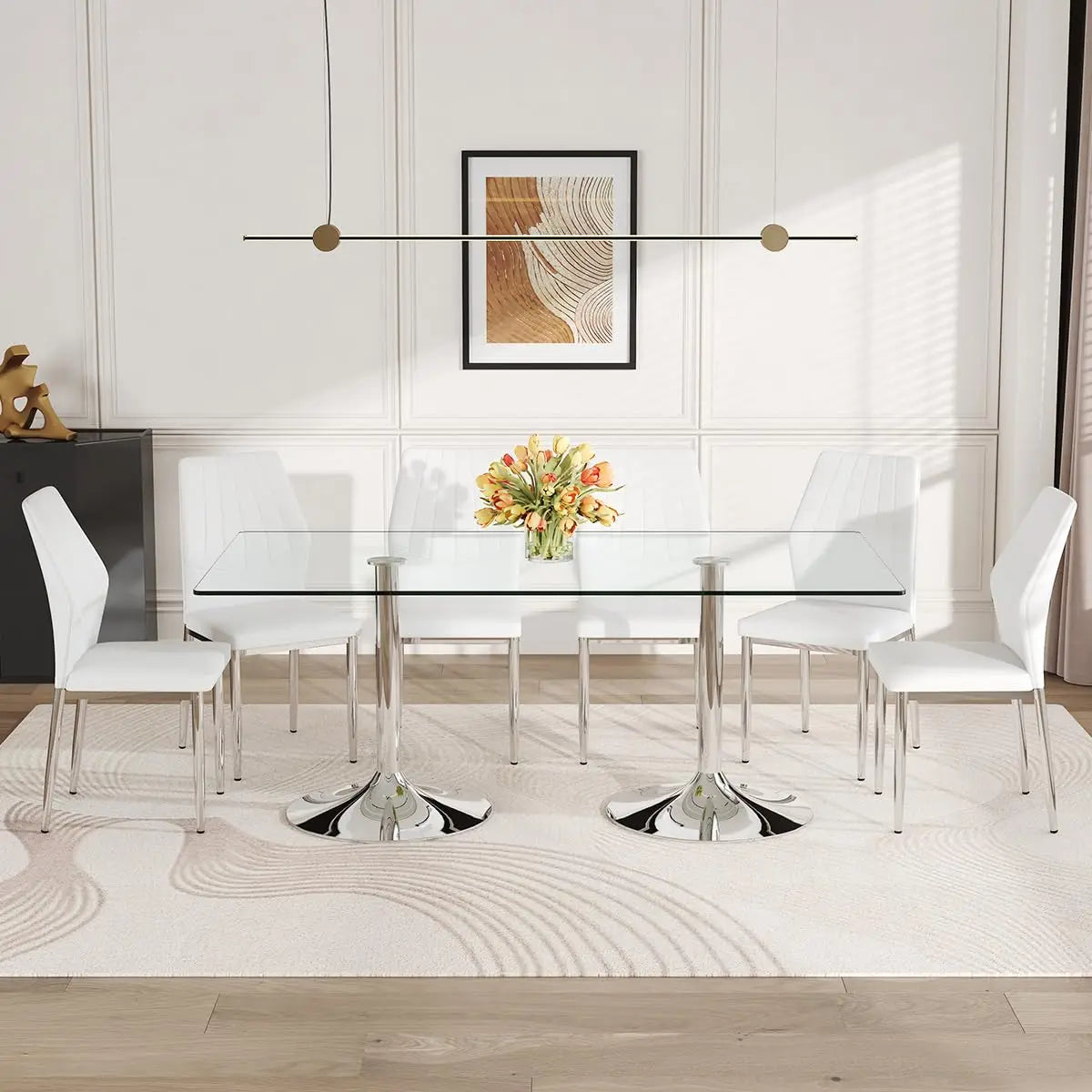 Guohe Glass Dining Table Set For Six With Tempered Top