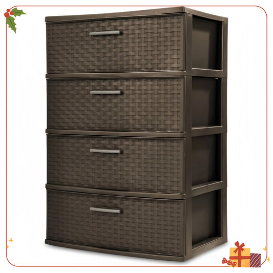 Storage Drawer Tower Plastic Weave Design With Pull Handles