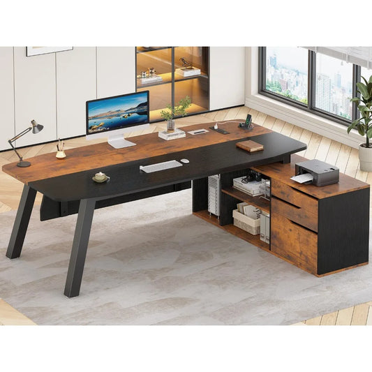 NONEDesk L-Shaped Executive Desk With Built-In USB Outlet